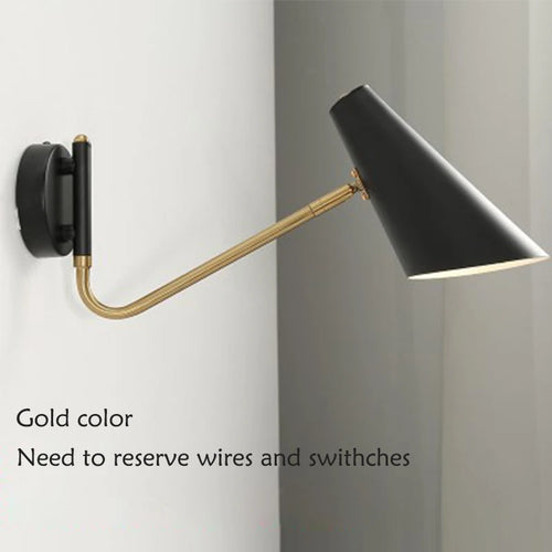 Adjustable vintage wall lamp with switch, flexible LED black/gold - vue 9 sur 10