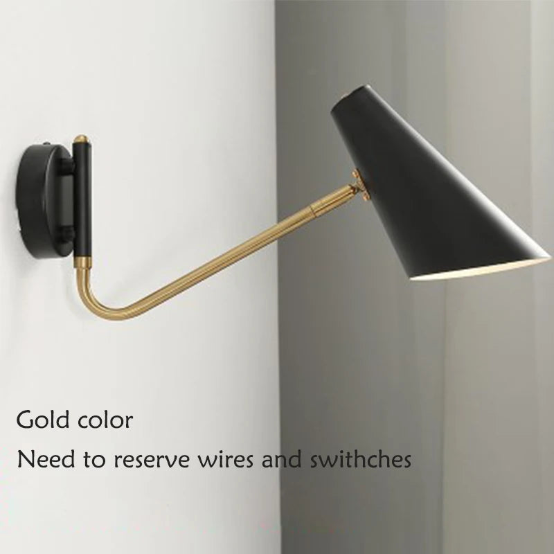 Adjustable retro industrial wall light black and gold - vue 8 sur 10