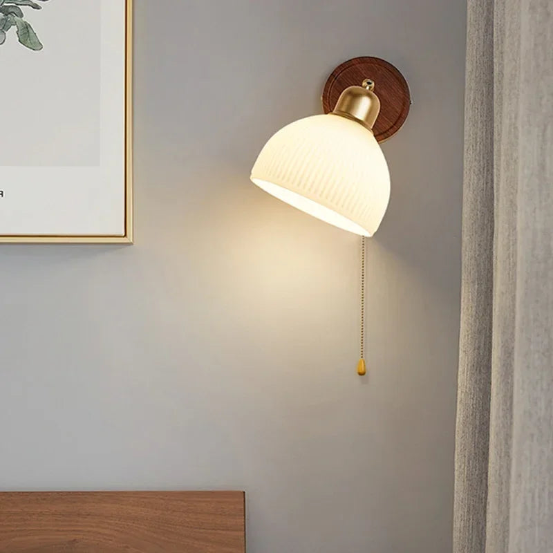 Glass wall light with pull switch artistic decor