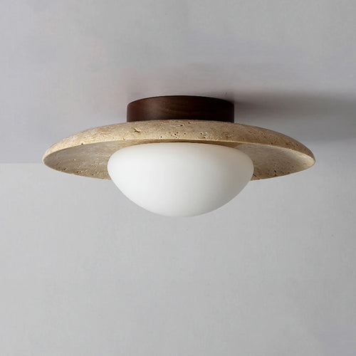 Wabi sabi travertine disc ceiling light for indoor and outdoor use - vue 3 sur 6