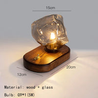 Wooden LED wall light with switch and glass