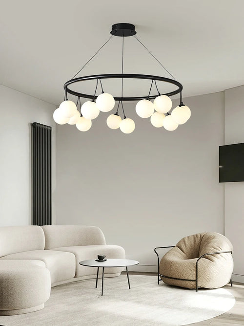 Circular glass designer pendant light for modern interiors - vue 2 sur 9