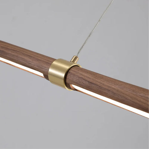 Adjustable minimalist LED pendant light with wood and metal effect - vue 5 sur 9