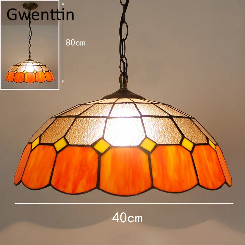 Tiffany style stained glass pendant light for interior decor - vue 9 sur 26