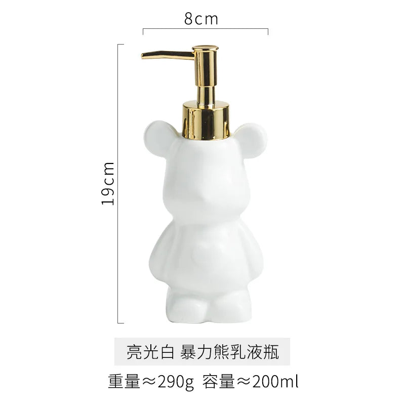 Bear Shape Ceramics Soap and Gel Dispenser, Creative Gold Silver, 200ml Empty Shampoo Bottle, Bathroom Storage Accessories - vue 10 sur 10