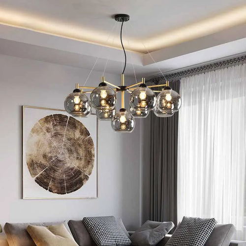 Nordic copper and glass chandelier with modern design and magic beans - vue 2 sur 12