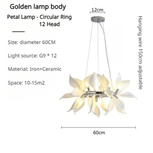 Modern ceramic chandelier with flower petals and LED light - vue 12 sur 15