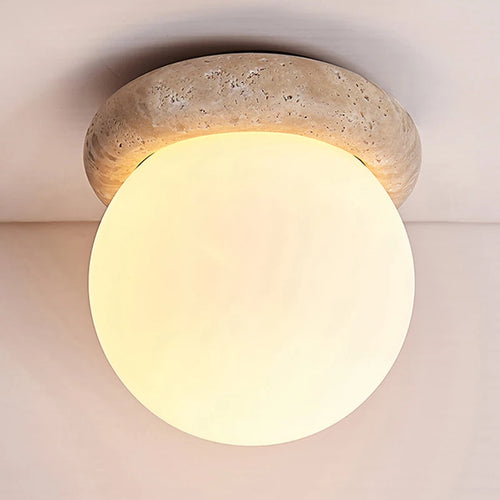 Wabi sabi Japanese industrial LED travertine ceiling light - vue 3 sur 6