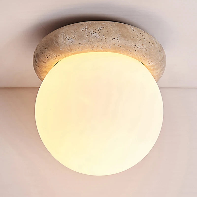 Wabi sabi Japanese industrial LED travertine ceiling light - vue 3 sur 6