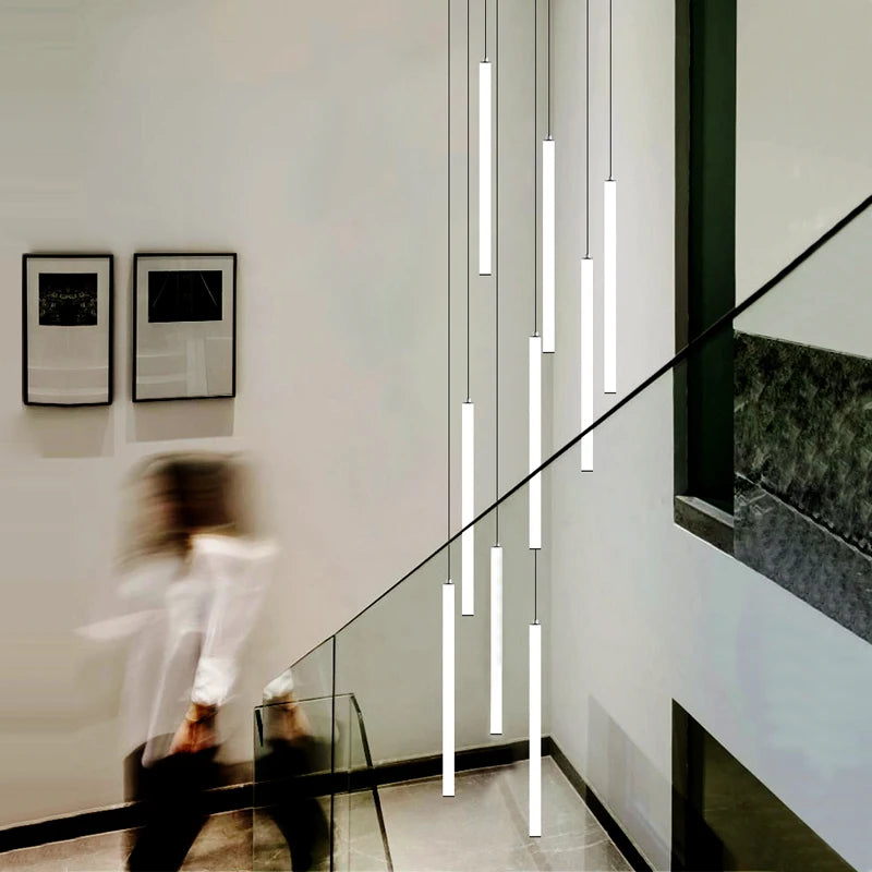 Modern long tube chandelier for Nordic villa and exhibition hall
