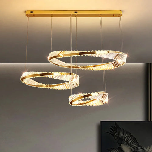 Modern gold LED pendant light with elegant crystal - vue 5 sur 14