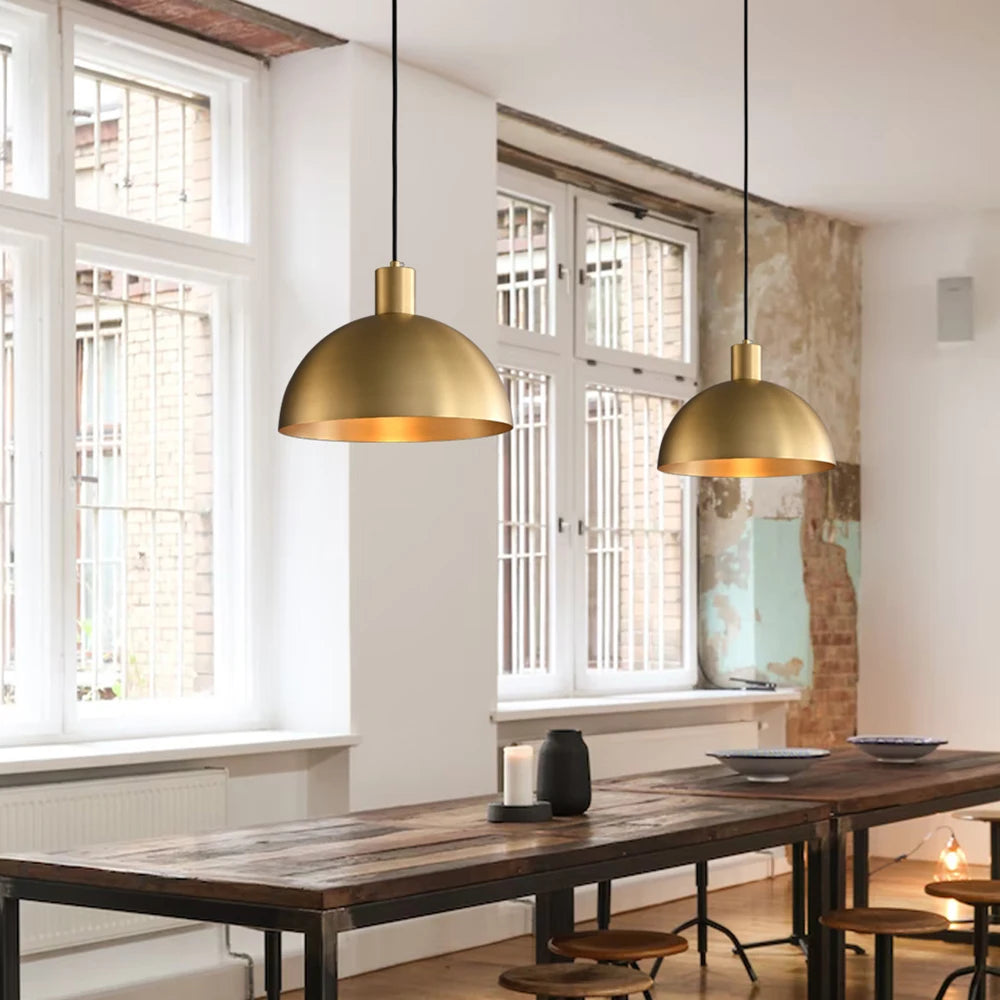 Modern pendant light for kitchen island, farmhouse style gold outdoor pendant for porch, recessed copper chandelier e27