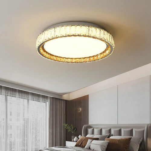 Gold ring ceiling light with luxury crystals and adjustable LED - vue 5 sur 6