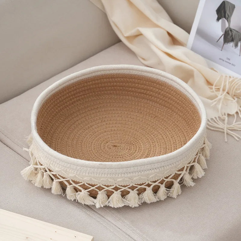 woven rope basket for storing various items and cosmetics