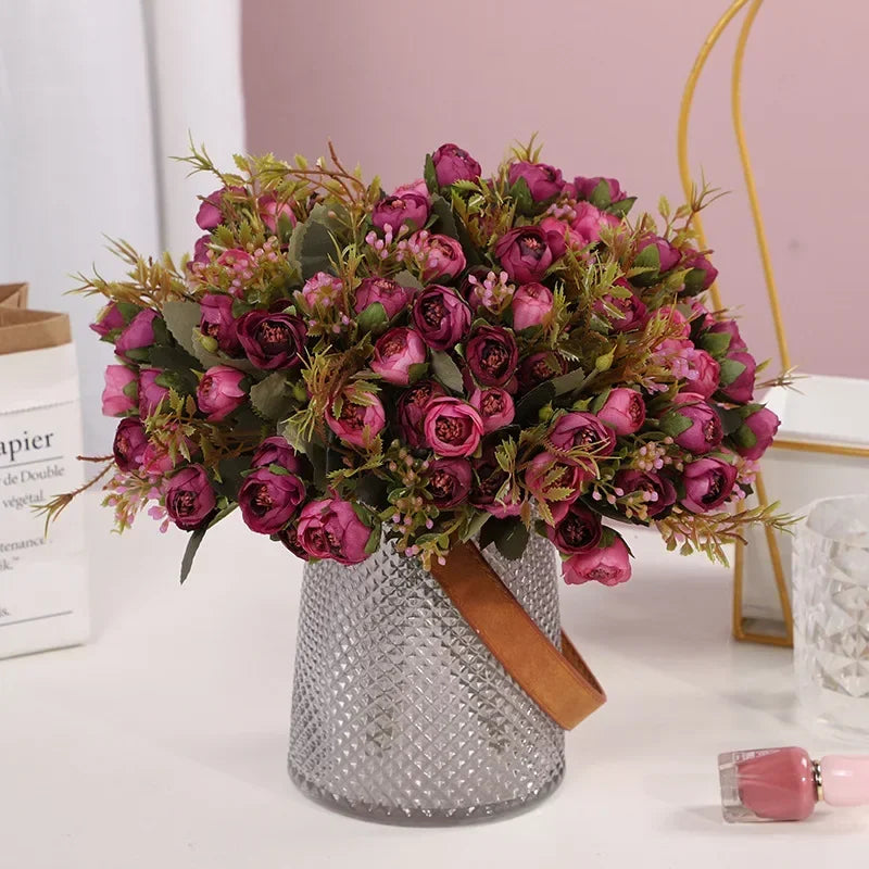 Artificial silk camellia bouquet decorative flowers