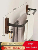 Wood and aluminium wall-mounted towel rack and shower accessories organiser