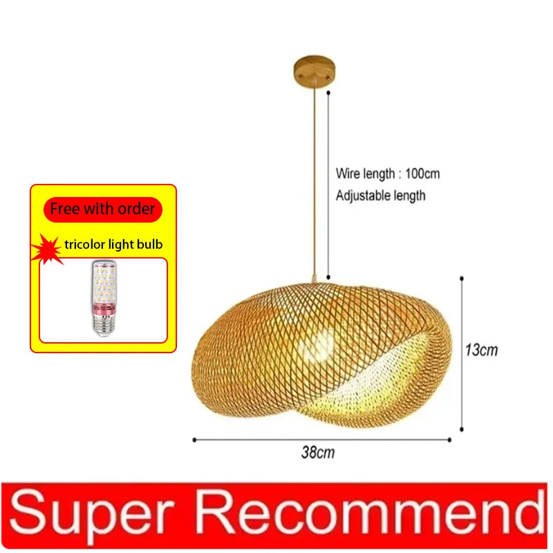 Chinese style hand-woven bamboo chandelier - vue 16 sur 30