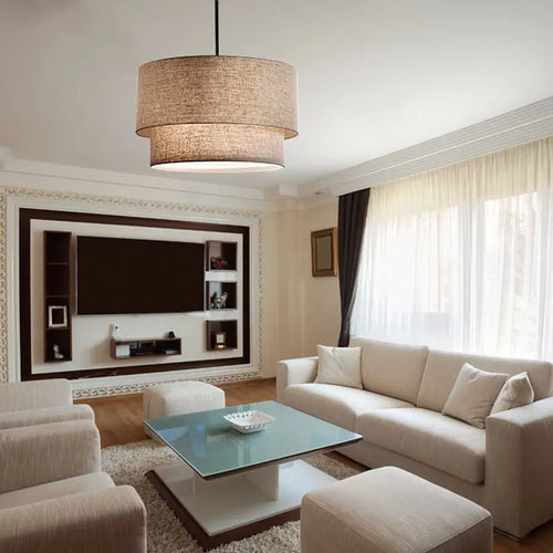 Modern linen effect fabric pendant light - vue 5 sur 9