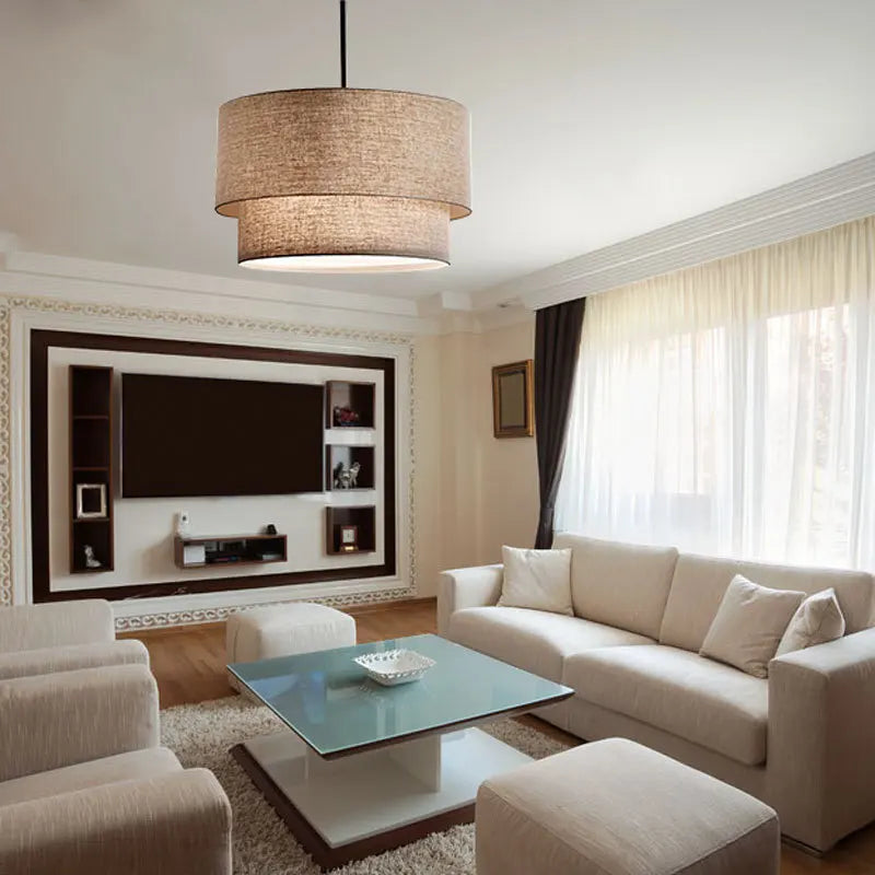 Modern linen effect fabric pendant light - vue 4 sur 9