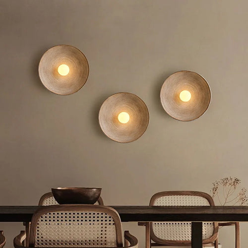 Wabi sabi round retro wall light for living room, bedroom, and hallway, glass and resin - vue 10 sur 14