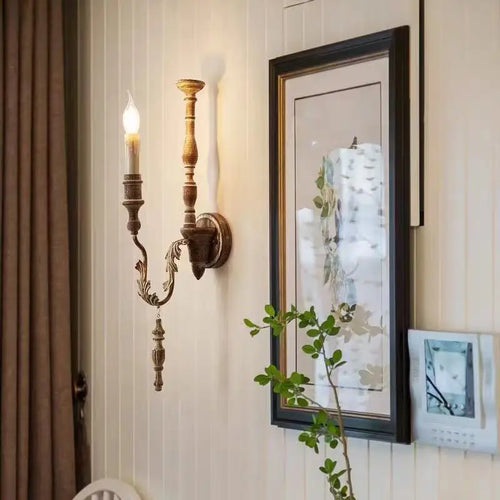 Retro loft vintage wood wall light - vue 5 sur 8