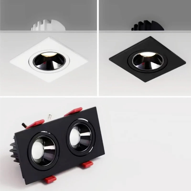 Adjustable anti glare embedded LED light, single head dual head COB spotlight, LED tube light, household store indoor lighting - vue 7 sur 10
