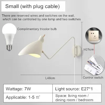Adjustable long arm creative LED wall light - vue 9 sur 11