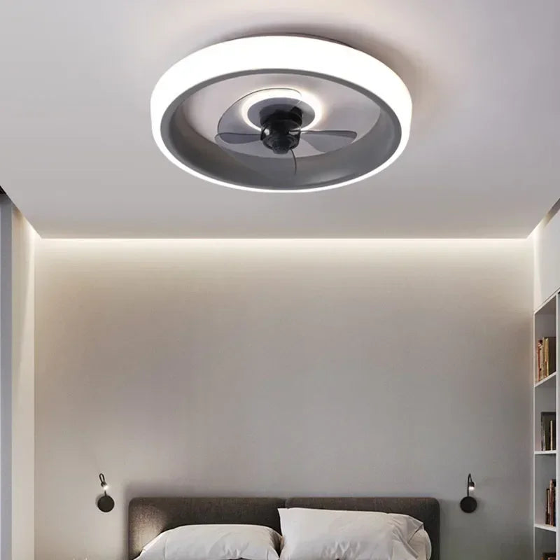 Silent fan with invisible blades and integrated lighting