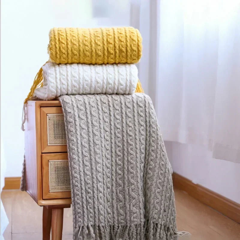 Soft boho check throw with tassels for living room - vue 6 sur 7