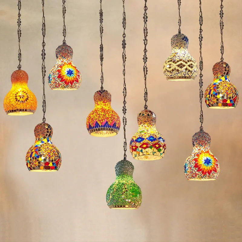 Handmade Turkish mosaic chandelier with romantic art deco style in colourful glass