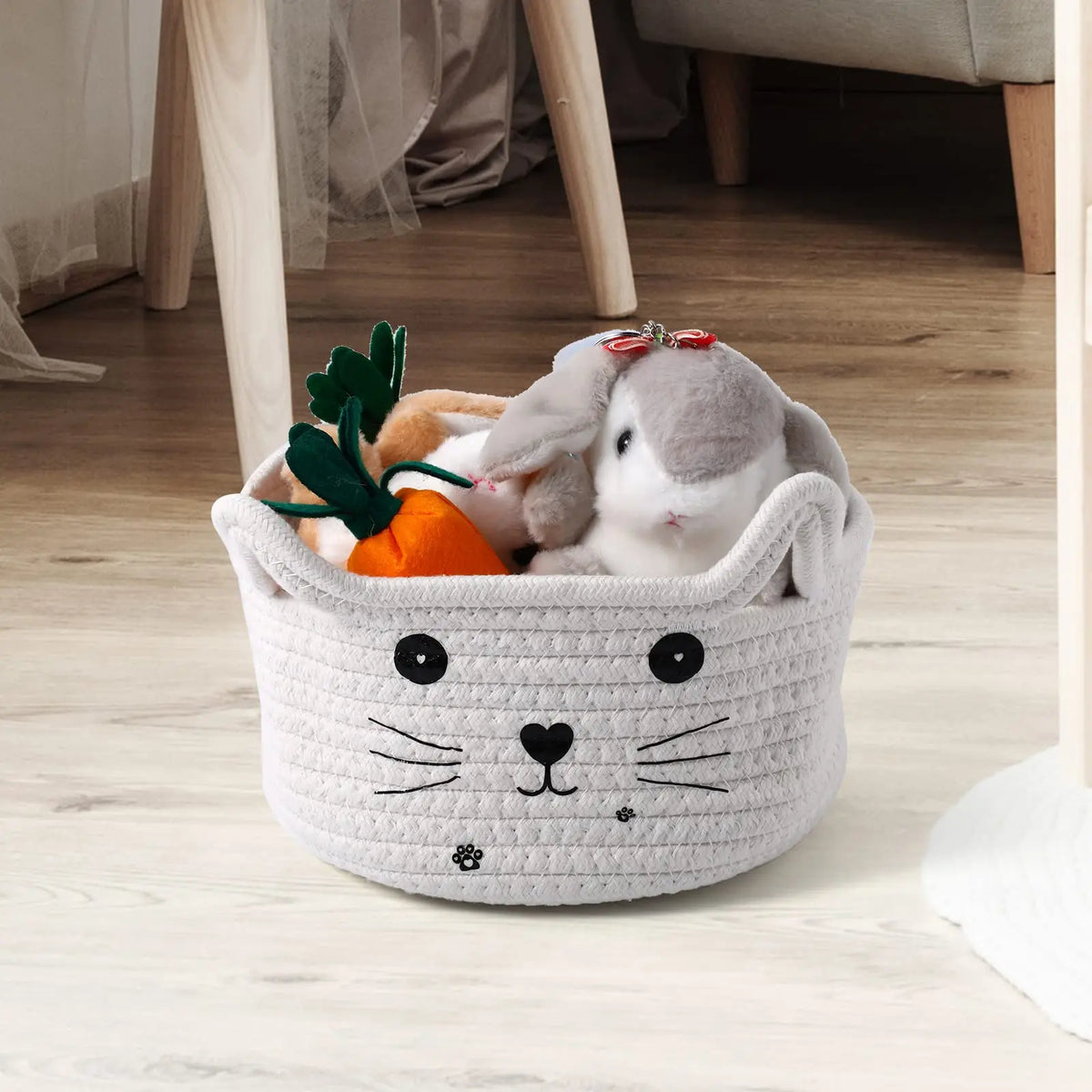 Bohemian Cat Face Woven Cotton Fabric Storage Baskets, Versatile Organizer For Bedroom Living Room Office Desk Sundries Sorting