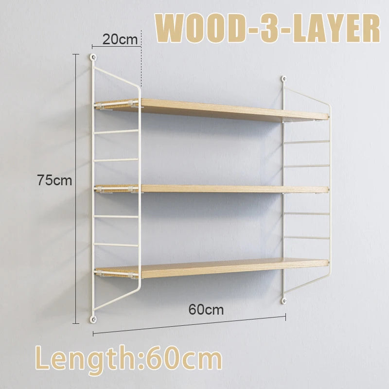 decorative wrought iron and wood wall shelves for storage and books