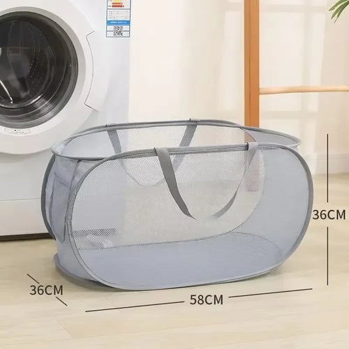 Durable Collapsible Laundry Basket, Mesh Pop Up Laundry Hamper With Side Pocket, Foldable Clothes Storage Hamper With Reinforced - vue 7 sur 9