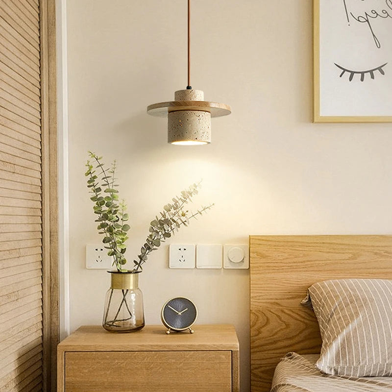 Stone and wood pendant light for restaurant and home - vue 3 sur 8