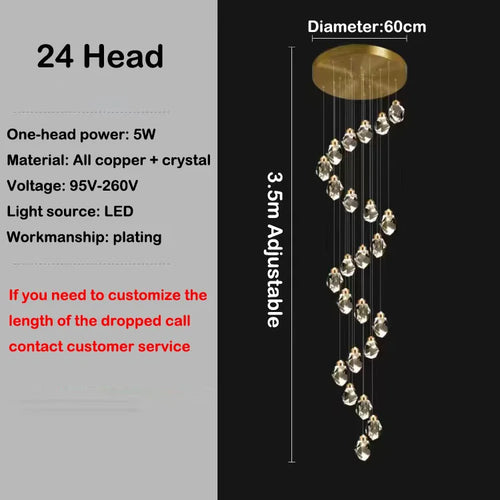 Modern elegant copper crystal LED chandelier - vue 10 sur 16