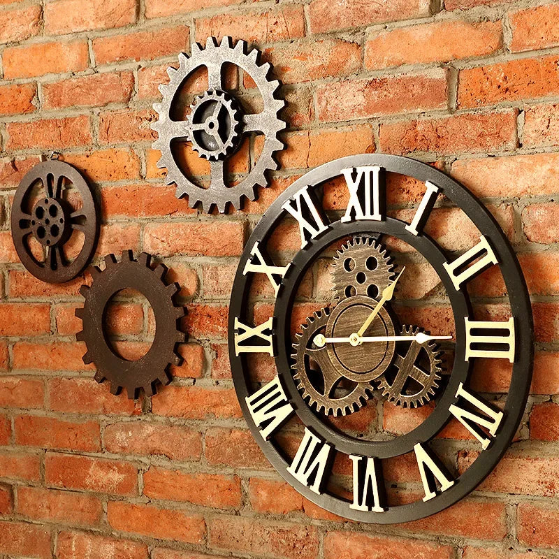 vintage wooden wall clock 3d retro design handmade decorative luxury