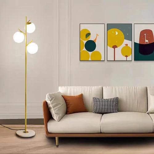 Modern glass floor lamps LED round spheres minimalist standing lighting E27 - vue 5 sur 7