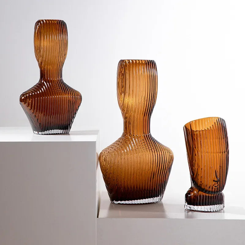 abstract glass sculpture with decorative stripes for interior decoration