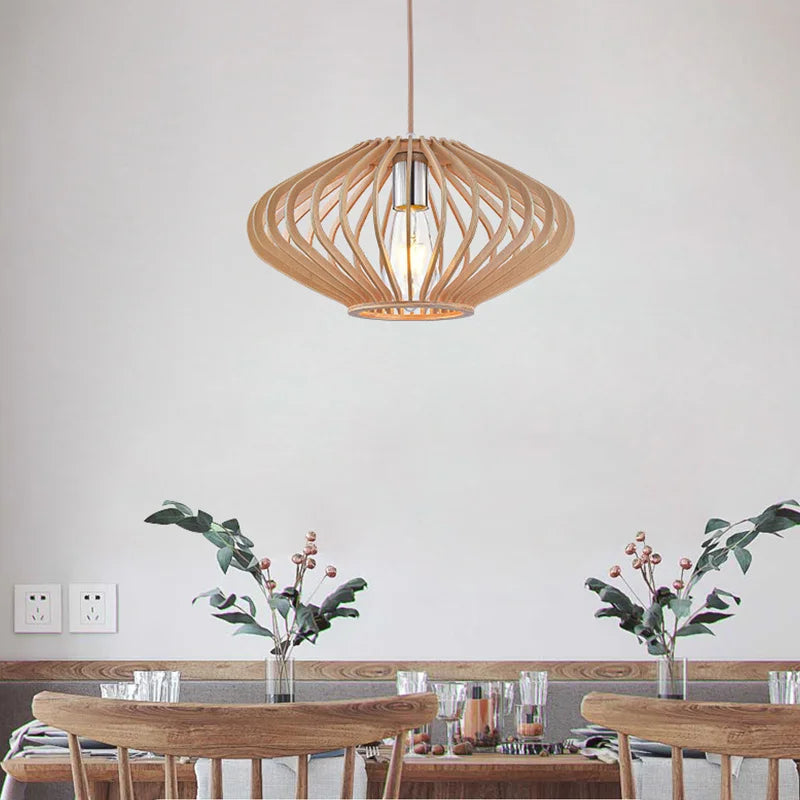 Retro wooden pendant light for kitchen island - vue 5 sur 9