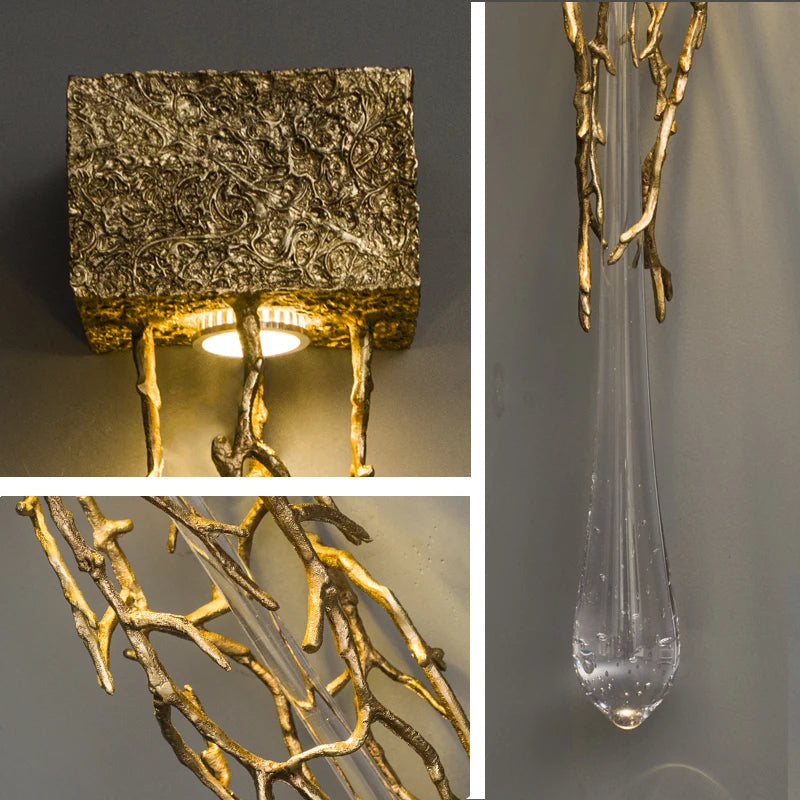 Postmodern creative copper and crystal LED wall lamp for hallway, stairwell, bedroom and living room - vue 6 sur 8