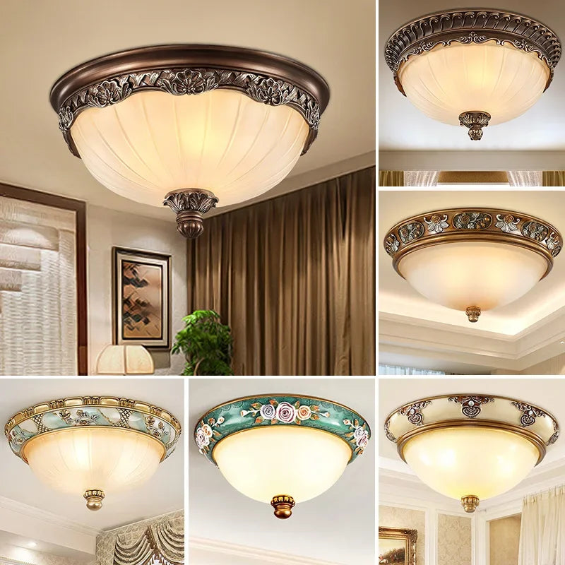 Round retro design LED ceiling lamps in European resin