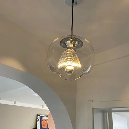 Bauhaus glass ceiling light with modern water ripple LED - vue 5 sur 12