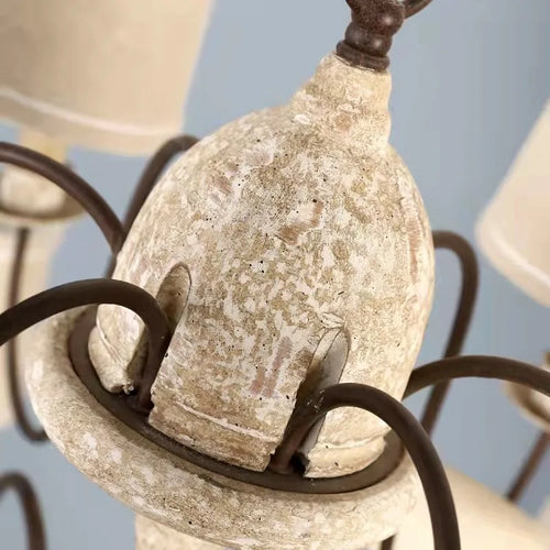 Vintage American wooden chandelier with fabric birds - vue 7 sur 6