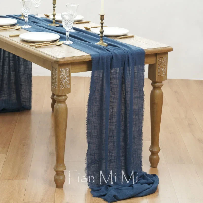 Retro boho cotton gauze table runner for wedding and home decor