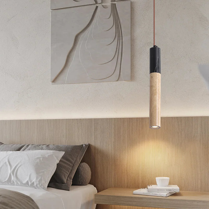Vintage natural stone pendant light with bell shade