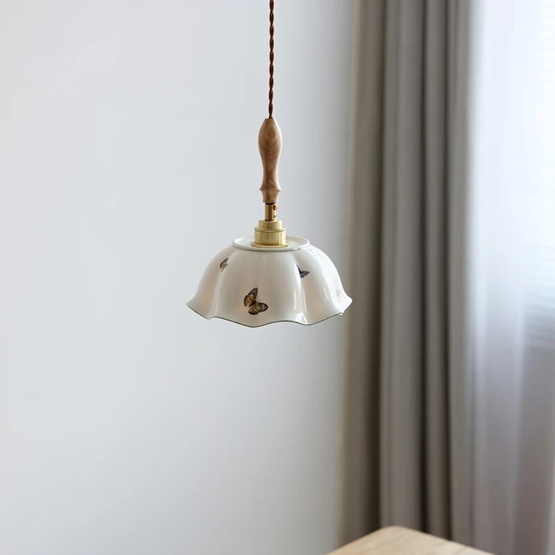 Suspension design led papillon céramique et bois - vue 5 sur 30