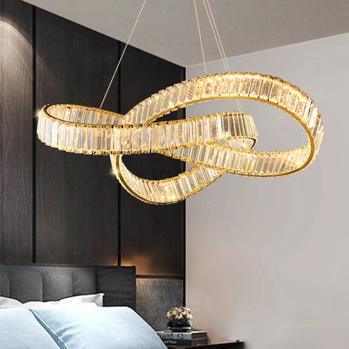 Modern minimalist spiral crystal LED pendant chandelier - vue 4 sur 9