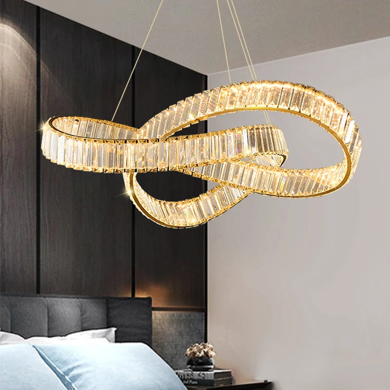 Modern minimalist spiral crystal LED pendant chandelier - vue 3 sur 9