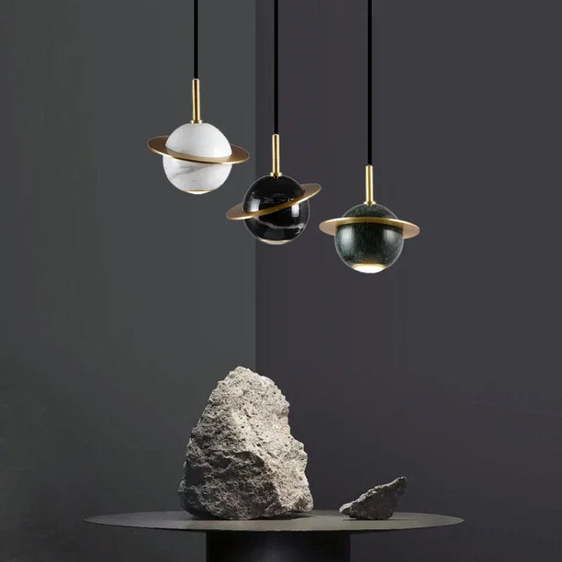 Nordic style natural marble circular chandelier for bars and restaurants - vue 3 sur 9