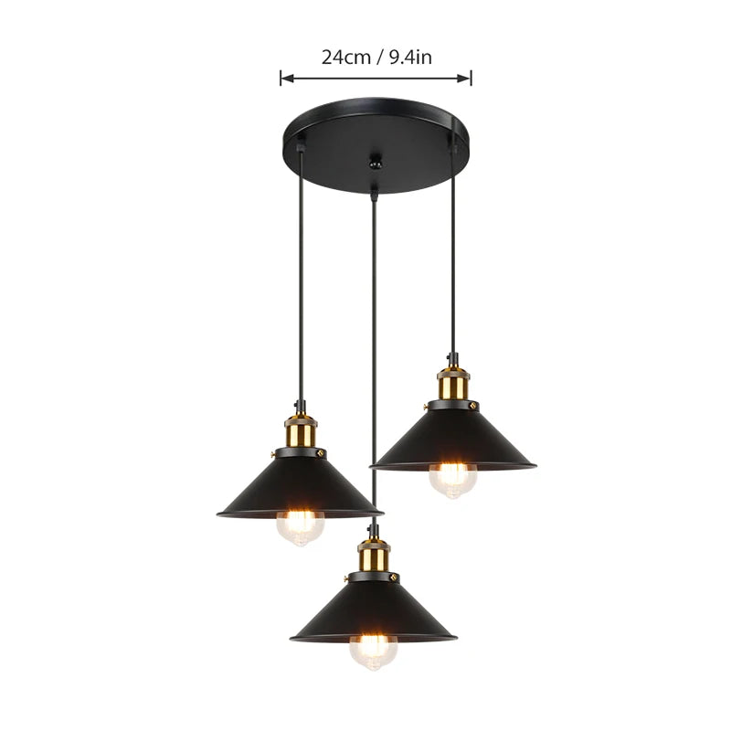Retro industrial three-head pendant chandelier for home - vue 12 sur 16